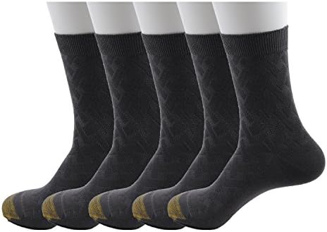 Men's Business Dress Socks, Bamboo Fiber Pack-5 Anti - bacterial Anti - odor Head and Heel Reinforcement Gold Thread Head Basics Crew Work Socks (Dark Grey)