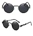 GAMT John Lennon Glasses Quavo Steampunk Round Sunglasses Circle Metal Frame Eyewear for Men and Women (Black Frame Grey Lens)