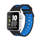42mm Apple Watch Band, Hflong Soft Silicone Sports Watchband Replacement Adjustable Strap for Apple Watch 42mm Nike+, Series 1, Series 2, Sport and Edition(black/blue-42mm)
