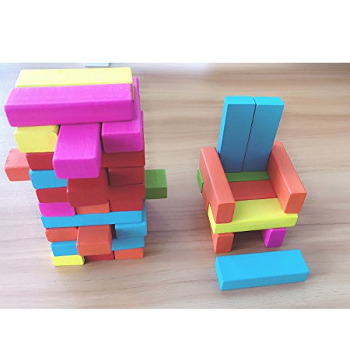 Wondertoys Colorful Wooden Stacking Game with Dice Building Blocks Educational Toy for Toddler 54 Pieces