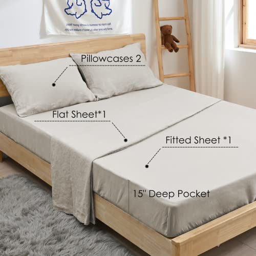 Sijo Premium Stone Washed 100 French Linen Bed Sheet Set, Small Batch