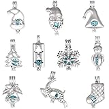 10 Pcs Christmas Pearl Bead Cage Pendant - Essential Oil Diffuser Charms for Choker Necklace Bracelet Earrings Jewelry Making
