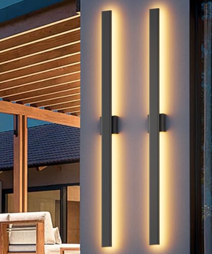 Aipsun 2 Packs Outdoor Wall Sconce, 3000K 4000K 6000K, 56.3in Modern Black Exterior Light, Long LED Linear Wall Light Outside Lighting for Entrance, Hallway, Garage, Porch(3CCT)