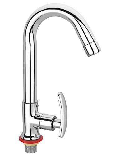 TNL Half Moon Swan Neck Table Top Mounted Pillar Cock Basin Tap (Chrome Finish)