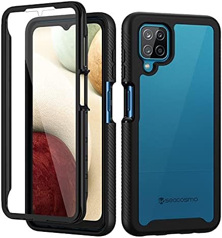 seacosmo Samsung A12 Case, Full Body Shockproof Cover [with Built-in Screen Protector] Slim Fit Bumper Protective Case for Samsung Galaxy A12 6.5 Inch- Black/Clear