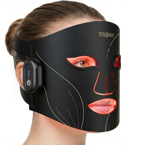 XSSNVV LED Face Mask, Wireless Light Therapy Face Mask, 4 Modes for Anti-Ageing, Skin Clarification, Anti-Inflammatory, Soothing, Red/Blue LED, Rechargeable Red Light Lamp Face, Beauty Gifts