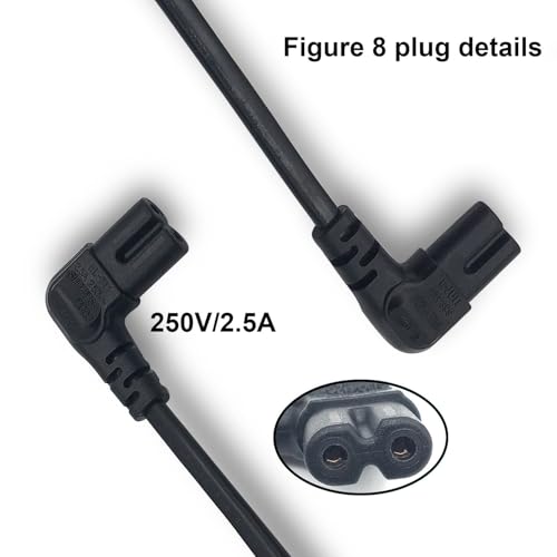 3M Figure 8 Power Lead for Samsumg TV, 2 Pin 90 Degree Right Angle IEC C7 Power Cable UK Plug Compatible with Samsung/Lg/Sony/Panasonic/Hisense/Sharp TV-Black