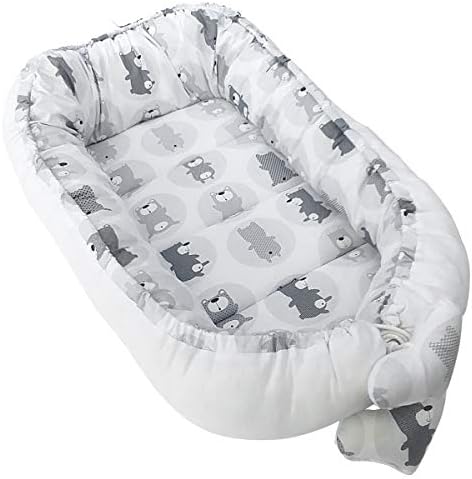 Vizaro - NEST for Baby - Multifunctional- Reversible- Crib Reducer for CO-Sleeping/Travel Cot/Changing Mat - 100% Luxury Cotton - Made in EU - OekoTex - Safe - C. Grey Bears