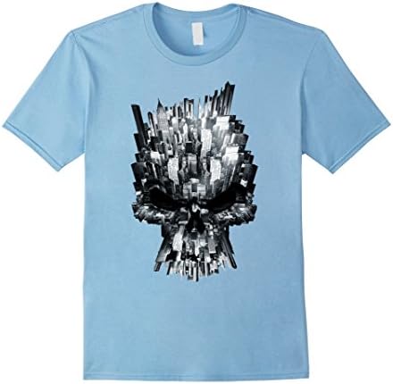 Men's End of the World Nihilist City Skull T Shirt Medium Baby Blue