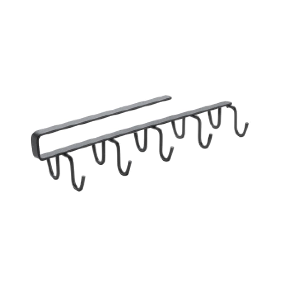 Metaltex Lava My Hooks Under Shelf Storage - 6 x 25 x 6cm Cabinet Mounted Hanging Storage Rack - 10 Hook Kitchen Cupboard Cup Holder & Utensil Hanger - Touch-Therm Finish, Black
