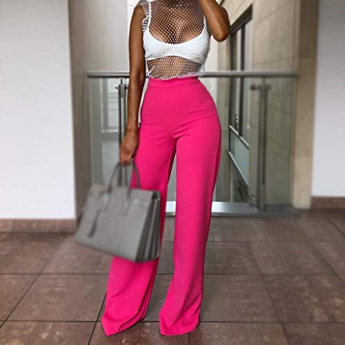 Sunyastor Women Office Casual Wear Comfy Chic Moisture Wicking Wide Leg Palazzo Lounge Pants Straight High Waist Long Pants Hot Pink