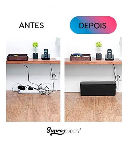 Caixa Para Organizar e Esconder Fios Cabos Hack Tomadas Filtro de Linha Com Trava de Proteção para Pets Supra Supply (Preto, 32cm)