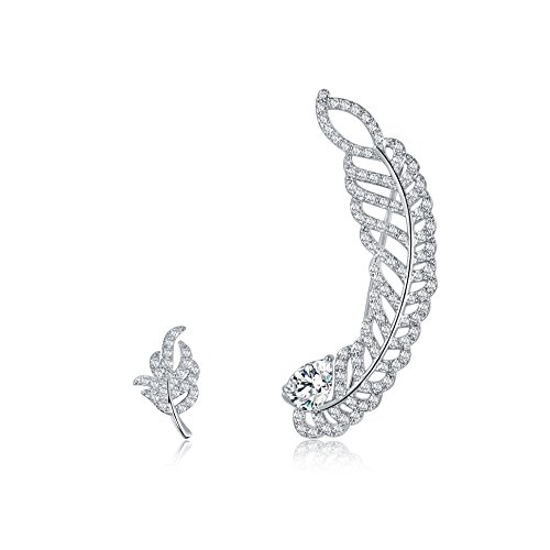 Mevecco Womens Girls Ear Crawler Climber Leaf CZ Crystal Ear Wrap Cuffs Earrings Sweep Stud Earring Pin Jewelry-Leaf3-Silver