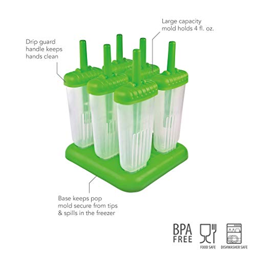 Tovolo Traditional Popsicle Making Tray Ice Pop Molds, Set of 6, Green
