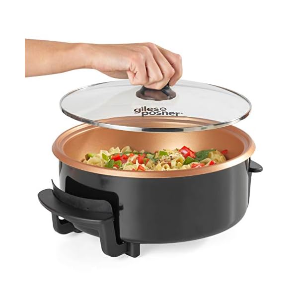 GILES-POSNER-EK4247-Family-Multi-Meal-Maker-1500-W-32-cm-Copper-Non-Stick-Coated-Cooking-Plate-5-Heat-Settings-Detachable-Thermostat Giles & Posner EK4247 Electric Cooking Pan, 1500W Multicooker, Electric Skillet, Family Multi Meal Maker For Pasta…