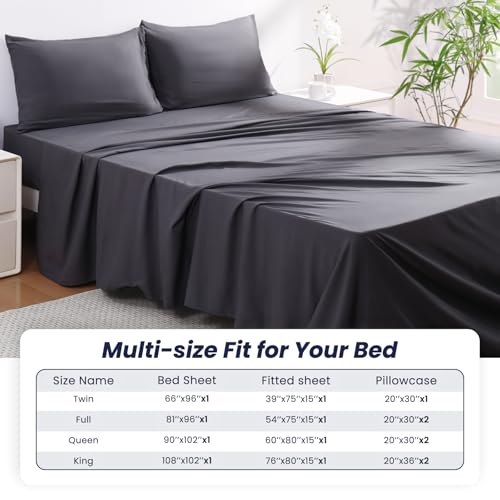 Elegear 80g Dark Grey US Size Microfiber Full Sheet Set 4 Piece,Deep Pocket Sheets,Easy Care Full Size,Deep Pocket Cooling Bed Sheet Set, with1 Fitted Sheet, 1 Flat Sheet and 2 Pillowcases,King