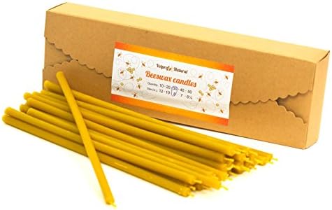 30 Natural 100% Pure Beeswax Taper Candles ( 8") Natural Honey Scent Gift Box