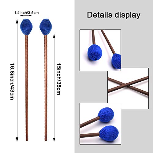 ONEST Marimba Mallets 1 Pair Medium Hard Yarn Head Marimba Mallets and 1 Pair Rubber Mallets Sticks with Wood Handle for Percussion Bell Glockenspiel - Thumbnail 3