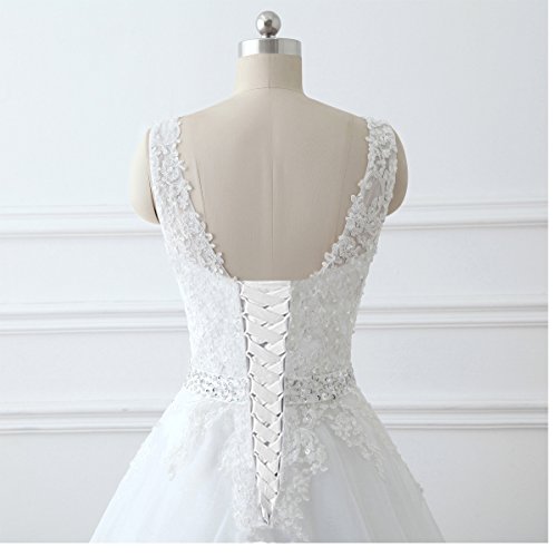 Fair-Lady-Womens-Double-V-Neck-Lace-Applique-Empire-Chapel-Train-Wedding-Dress