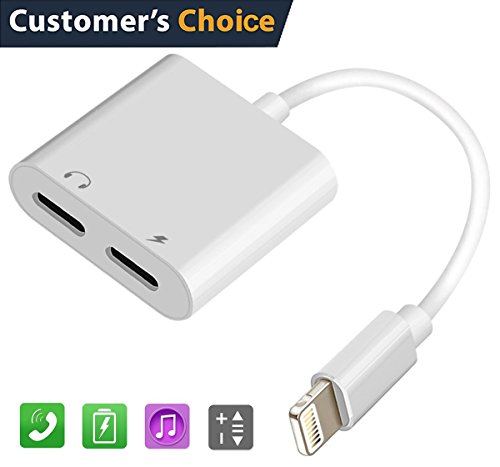 LABOL Dual Headphones Adapter Compatible with iPhone 7/7 Plus/8/8 Plus/X/Xr/Xs/Xs Max – 2 in 1 Charge and Listen – White