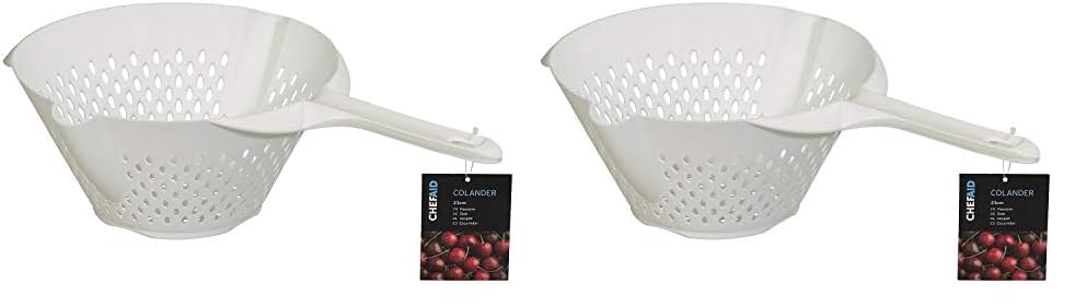 Chef Aid White Plastic Colander with Long Handle,40 x 26 x 11.5 cm (Pack of 2)
