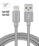 Alanda iPhone Lightning Cable 2pack 10ft Braided Lightning USB Charging Cable with Aluminum Connector for iPhone 7 7 Plus 6s 6s Plus 6 Plus 6 5s 5c 5 iPad Mini and iPod Compatible with iOS-Gray