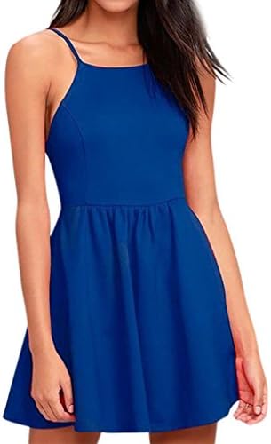 Teen Graduation Ceremony Dress,Women Spaghetti Strap Backless Dress A Line Ball Gown Sundress Hemlock (M, Blue)