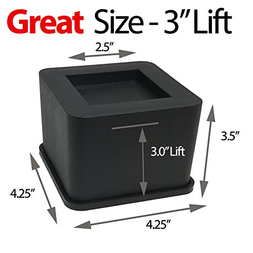 iPrimio Bed Risers Square, 3 Inch Lift, Heavy Duty, 4 Pack, Up to 6800lbs Bed Raising Blocks