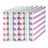 Samsill MP20119 Fashion Design 3 Ring Binder, Stripes, 1 Inch Round Rings, Assorted Colors (Purple, Pink, Turquoise), Bulk Binders - 6 Pack