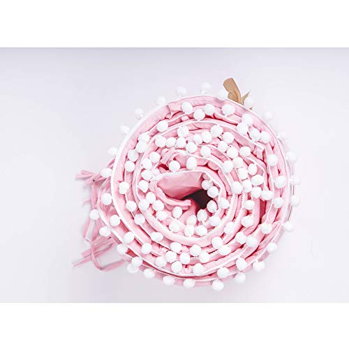 LOAOL Baby Crib Bumper Pads with Pom Pom Breathable Washable Padded Crib Liner Nursery Toddler Decor (Pink)
