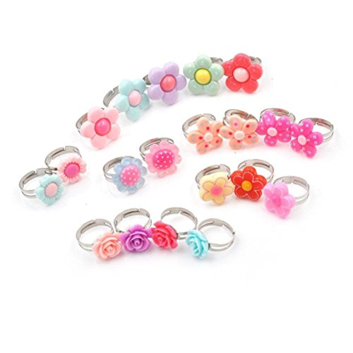image for 16Pcs Kids Adjustable Flower Ring Multi Color Polymer Cute Finger Ring