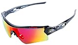 HengJia Bicycle Wrap Running Outdoor Sports Photochromic Sunglasses Replacement 5 Lenses Joint Face Design Unbreakable Decentered Lens UV400 Black White