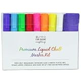 Four Seasons Crafting Premium Liquid Chalk Markers (Bundle) Includes: 8 Markers with Reversible Tips - 12 Chalkboard Label Stickers - 1 Anti-Static Fiber Cloth Eraser and 2 Replacement Marker Tips