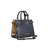 Tote Bag Handbag Authentic Burberry The Baby Banner in Leather and House Check Ink Blue Item 40140721