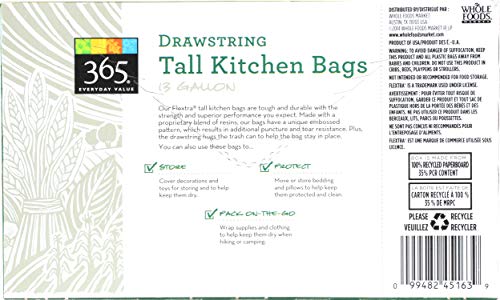 365 by Whole Foods Market, Bag Kitchen Tall Drawstring Flextra 13Gl 38Count, 38 Count