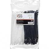 Cable Zip Ties by Morgan Company | 200 Pack: 100 UV Black and 100 Natural White (8 inches, 50lb. Pounds Tensile Strength) | Made in USA with Nylon 66, Self-Locking, & Multi-Purpose