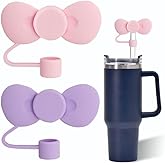 Pink and Purple Bow Straw Cover for Stanley 40&30 Oz Cup, 10mm Silicone Straw Covers Cap for Stanley Cup Accessories, Cute Topper for Tumblers, Cap Stopper for Reusable Straws