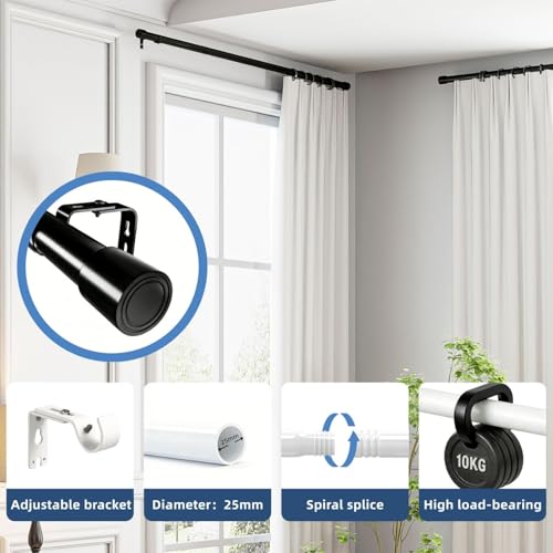 Indoor Curtain Rods Curtain Rod 25 mm Diameter Indoor Curtain Pole for Bedroom Living Room White 84-220 cm