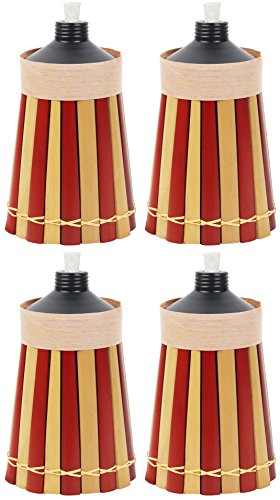 Bamboo  Torches - 4 Pack - Metal Oil Canister - 8in High, 10oz. Capacity - Sturdy Table Torch By Kaya Collection