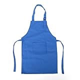 Opromo Colorful Cotton Canvas Kids Aprons with Pocket, Artist Apron & Chef Apron(S-XXL)-Blue-XL