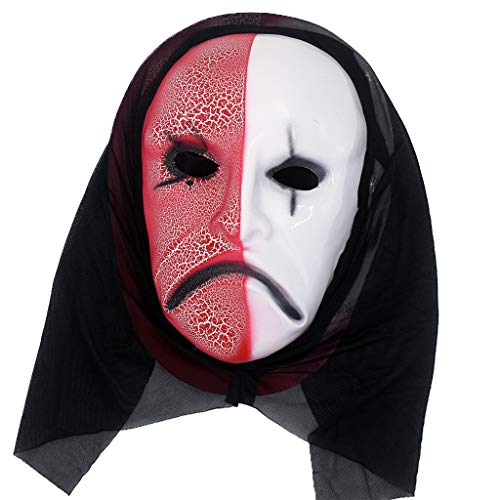 Yuhqc Halloween Horror Grimace Ghost Mask Full Face Ghost Hoods Balaclava Costume Headwear Tactical Hood for Cosplay Party Halloween Cycling Skiing Hunting (Cry&Red)