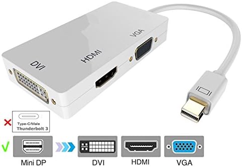 3-in-1 Mini DisplayPort (Thunderbolt 2 Port Compatible) to HDMI/DVI/VGA Male to Female 3-in-1 Adapter in Black - Supporting 4K Resolution via HDMI (white)