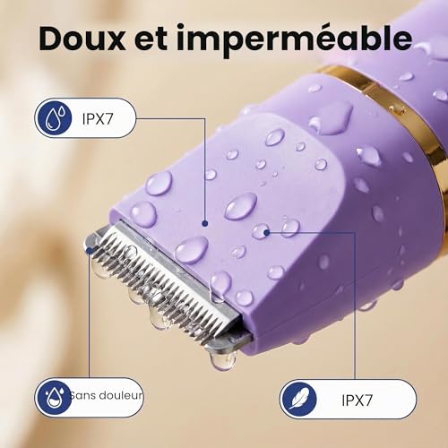 XkuiHF 5 in 1 Women's Electric Shaver, Wet/Dry Trimmer, IPX7 Waterproof, Female Intimate Trimmer for Face, Armpits, Legs, Arms and Bikini (Purple)