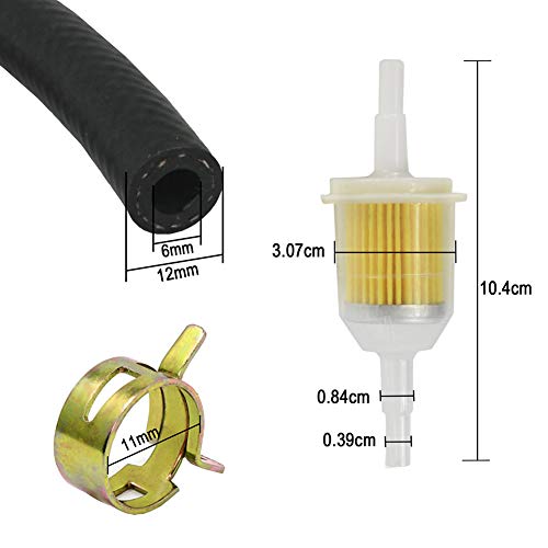 IZOKEE 1/4" Inch ID Fuel Line Set - 2 Meter / 6-Foot ¼ Inch Fuel Line + 2 Pcs 1/4 Inch & 5/16 Inch Fuel Filters + 10 Pcs 2/5" ID Hose Clamps for Kawasaki Kohler Briggs & Stratton Small Engine - Thumbnail 2