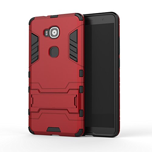 For Huawei G8 , Leathlux 2 in 1 Hybrid Dual Layer Rugged Impact Soft Protective Bumper Rear Case Cover with Kickstand for Huawei G8 (5.5") Red