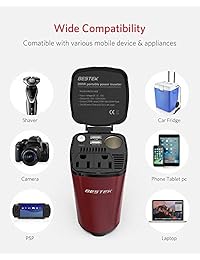 BESTEK   Taza de inversor de corriente de 12 V CC a 110 V AC con puertos USB, enchufe para encendedor de cigarrillos y 2 salidas de CA