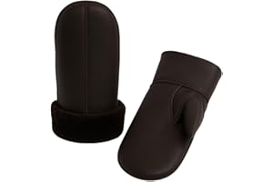 Zavelio Women's Premium Shearling Sheepskin Leather Fur Mittens Brown Large