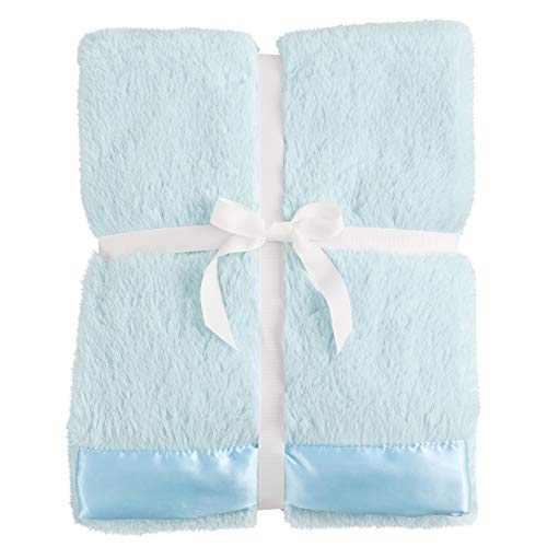 Mud Pie Blue Satin Trim Blanket, 34" x 28"