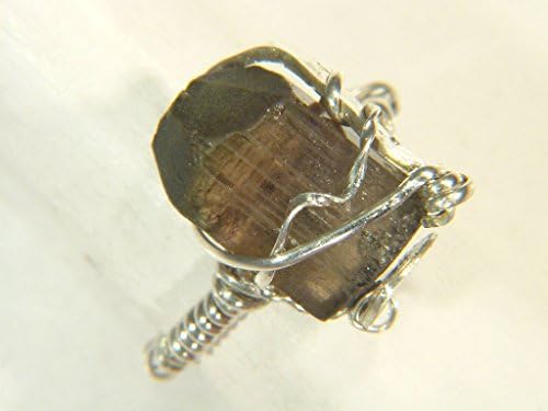 Sterling Silver Hammered Wire Wrapped Bi Color Tourmaline Size 5 Ring 5104E h