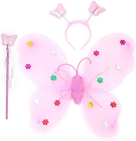 Halloween Led Flashing Fairy Butterfly Costume, Malltop Girls Wing Magic Wand Headband Party Pretend Dress Up Toy Gift Set (Pink)